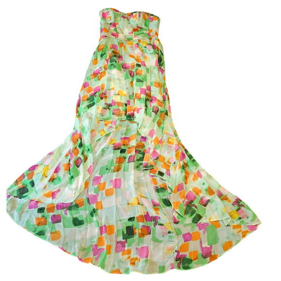 GUESS Y2K‎ Fairy Dress Size 6 High Low Hem Chiffon overlay Event Party Rainbow - Picture 2 of 11